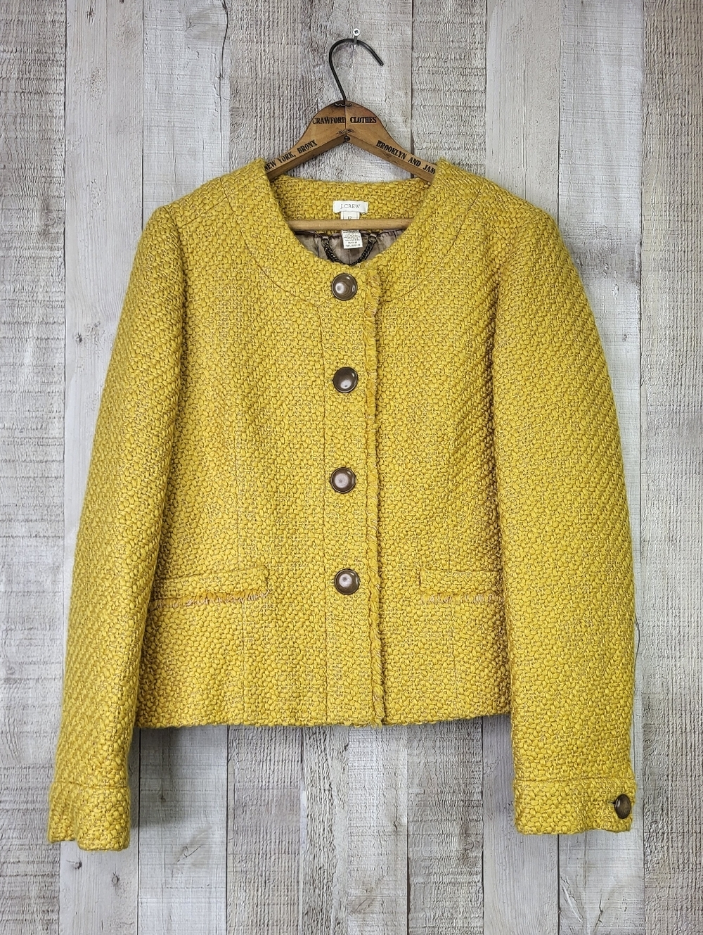 J. Crew Women's Yellow Textured Tweed Blazer. Wool Blend. Size 12